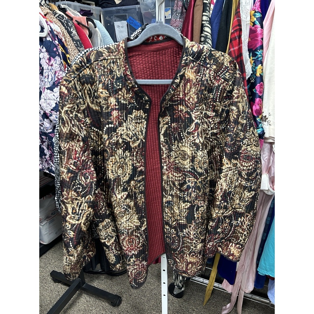 VTG Reversible Quilted Handmade Jacket Womens XL Boho Cottagecore Bloomcore 80s